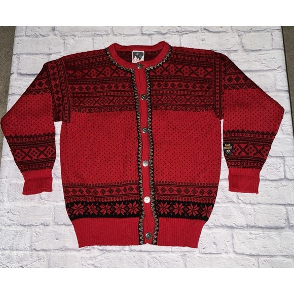 Size Small Dale of Norway Sweater Cardigan 100% Pure New Wool Red Vtg - Picture 1 of 5